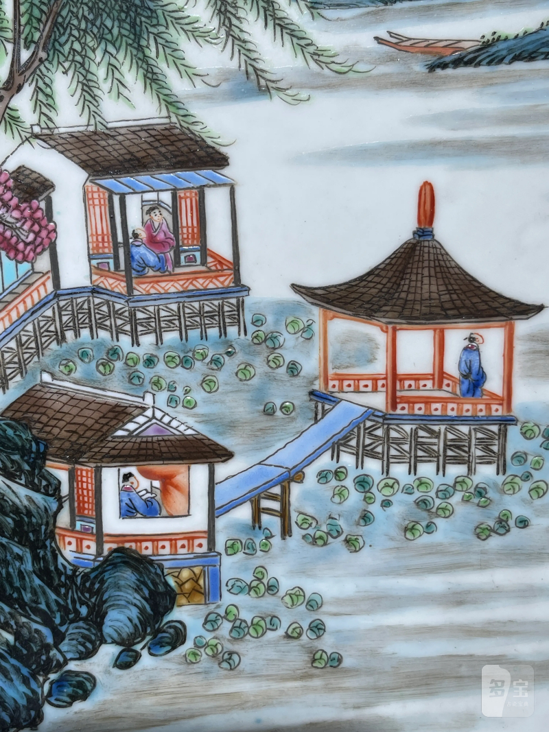 民国 粉彩山水纹大盘一对 - 图3